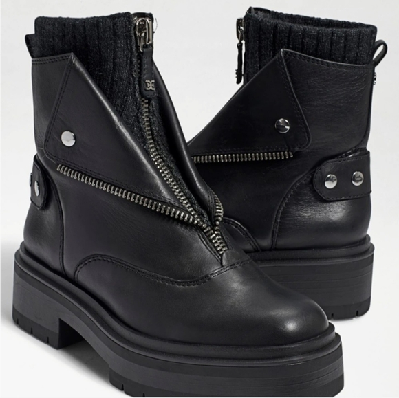 Sam Edleman Linds Zipper Chelsea Boot moto style in black leather size 7- NWOT - Picture 1 of 16